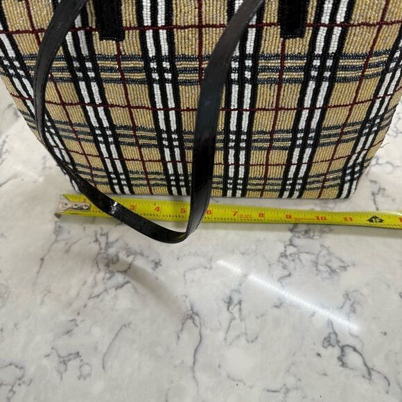 Plaid beaded Burberry-print Tote Bag with Black Straps - Picture 8 of 15